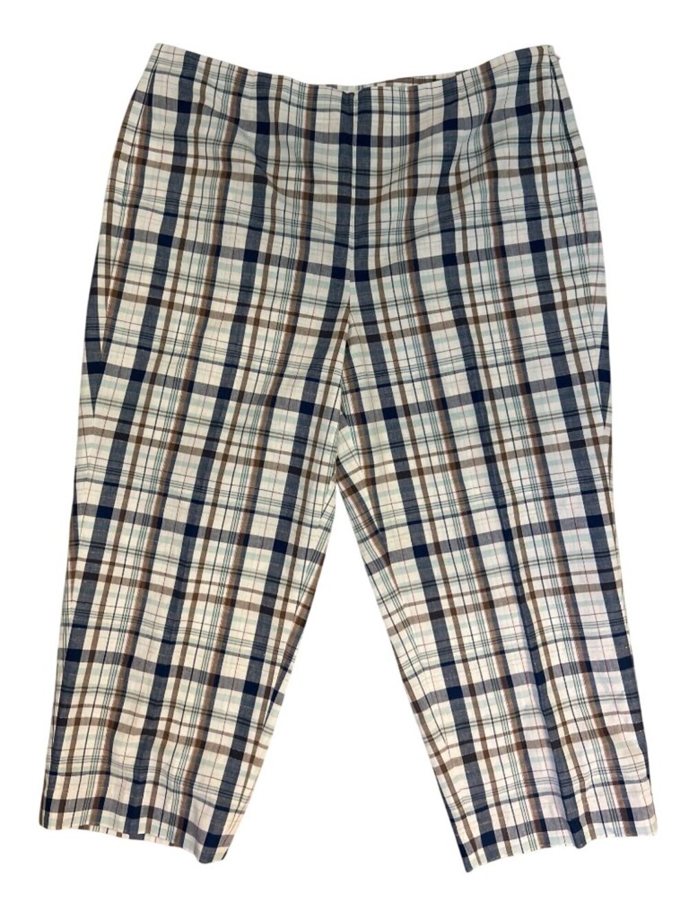 Talbots Cropped Ankle Pants Women's 18 Plaid Metallic Linen Cotton Preppy